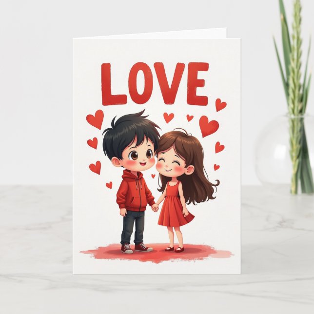 Cute Couple Love Hearts Card (Front)