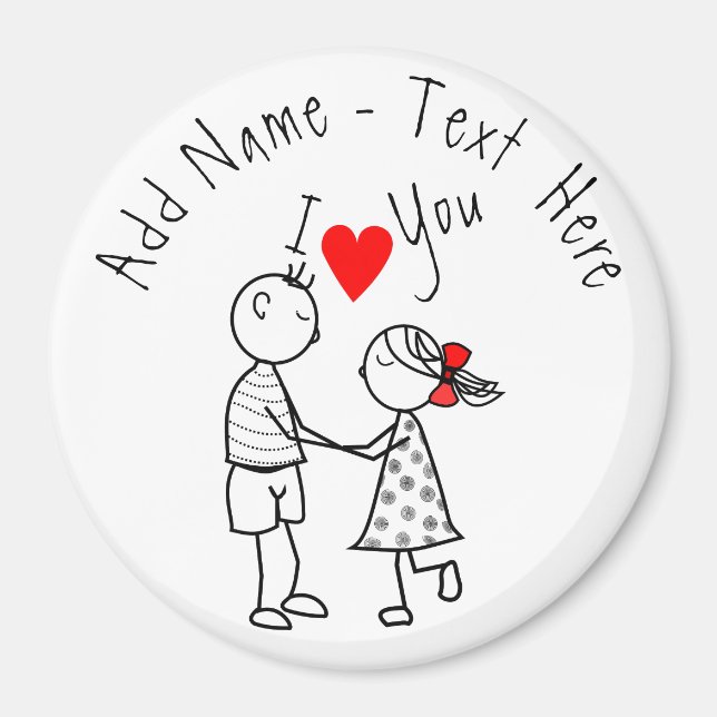 Cute Couple Magnet Custom Name Text - I Love You (Front)