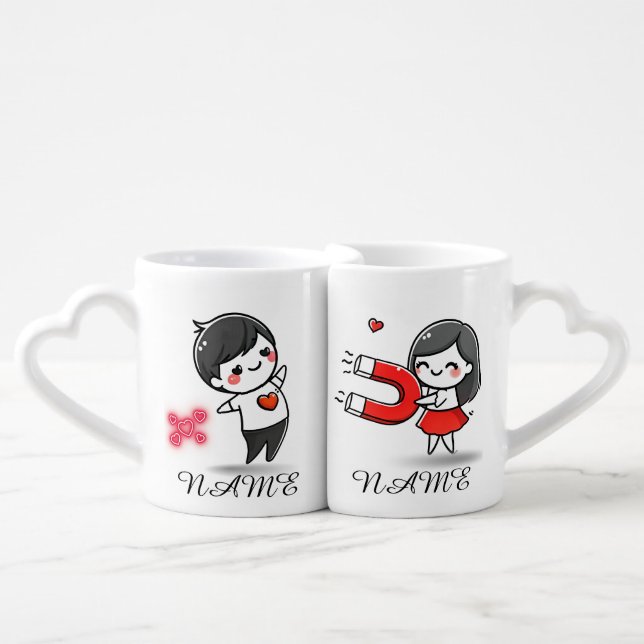 CUTE COUPLE MATCHING MUG ROMANTIC LOVE MAGNET  (Front Nesting)
