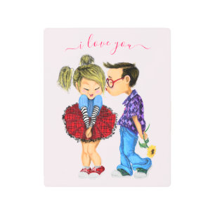 Cute Couple Metal Print - I Love You