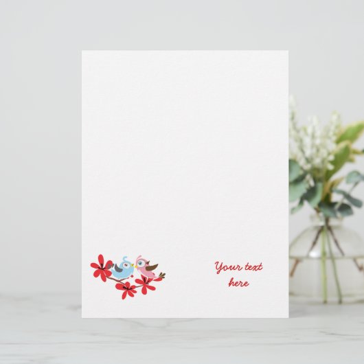 Cute couple of birds red flowers custom letterhead (Standing Front)