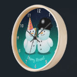 Cute Couple of Snowmen Cartoon Wall Clock<br><div class="desc">Personalize this cute wall clock featuring a snowman cartoon with carrot nose and a snow-lady with pink party hat to create a wonderful Christmas gift for a lovely couple!</div>