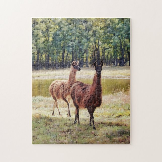 Cute Couple Pair of Llama Nature Art Puzzle (Vertical)