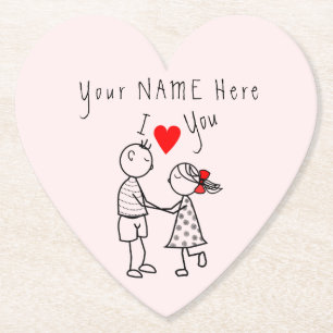 Cute Couple Paper Coasters Personalized Name
