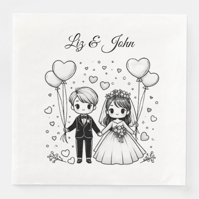 Cute couple personalized name wedding paper dinner napkins (Front)