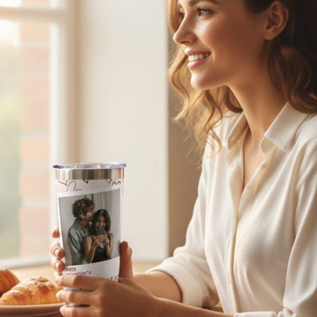 Cute Couple Photo Heart Pattern Happy Valentine Da Insulated Tumbler (Creator Uploaded)