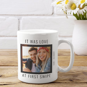 Cute Couple Photo Love at First Swipe Two-Tone Coffee Mug