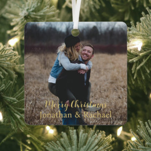 Cute couple photo Merry Christmas rustic stylish Metal Ornament