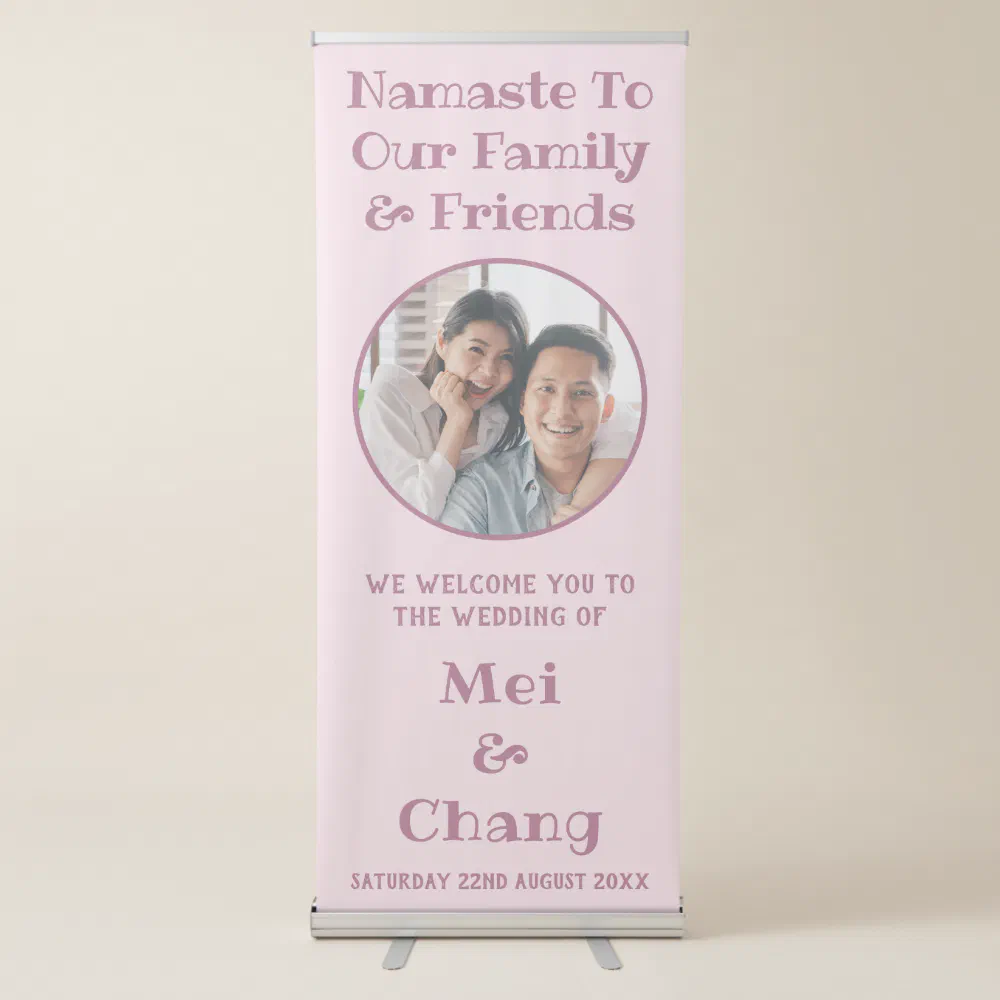 Cute Couple Photo Rose Pink Wedding Welcome Retractable Banner