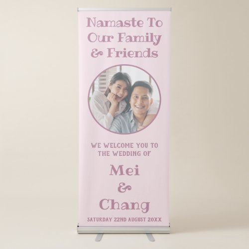 Cute Couple Photo Rose Pink Wedding Welcome Retractable Banner