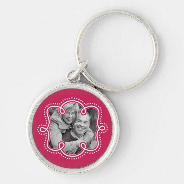 Cute Couple Pic Doodle Frame Raspberry Keychain (Front)