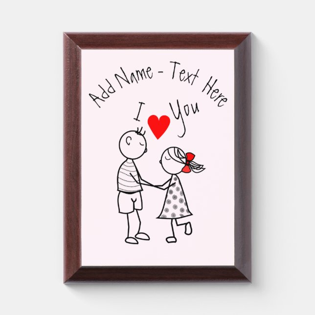 Cute Couple Plaque Custom Name Text - I Love You (Vertical)