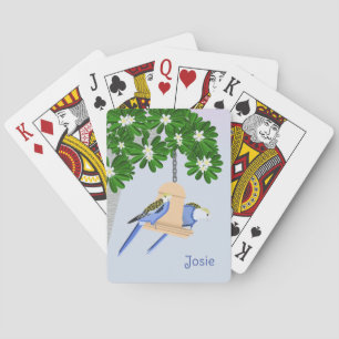 Cute Couple Playful Parrots Rosellas Add Name Poker Cards