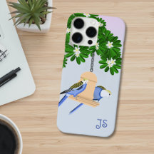 Cute Couple Playful Parrots Rosellas Monogram