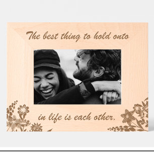 Cute Couple quote Flowers Engraved Wood Frame