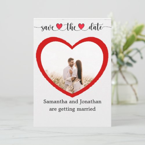 Cute Couple red heart cut out save the date card