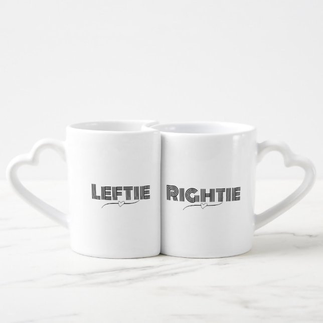 Cute Couple Rightie Leftie Script Simple Coffee Mug Set (Back Nesting)