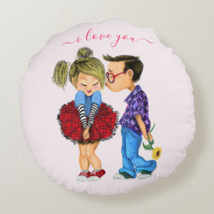 Cute Couple Round Pillow - I Love You