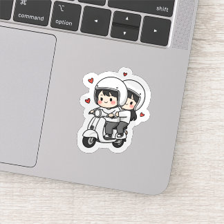 Cute Couple Scooter Trip | Romantic Travel Love  Sticker