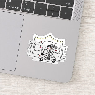 Cute Couple Scooter Trip   Romantic Travel Love Sticker
