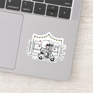 Cute Couple Scooter Trip | Romantic Travel Love Sticker