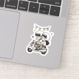 Cute Couple Scooter Trip   Romantic Travel Love  Sticker