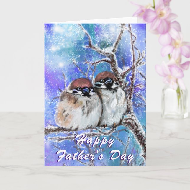 Cute Couple Sparrows Father's Day Card (Orchid)