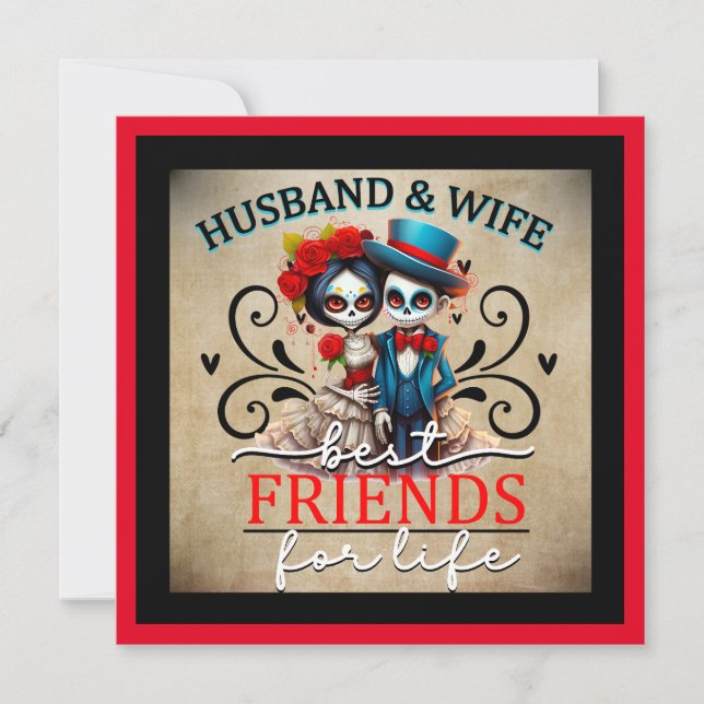 Cute Couple Sugar Skull  Holiday Card (Front)
