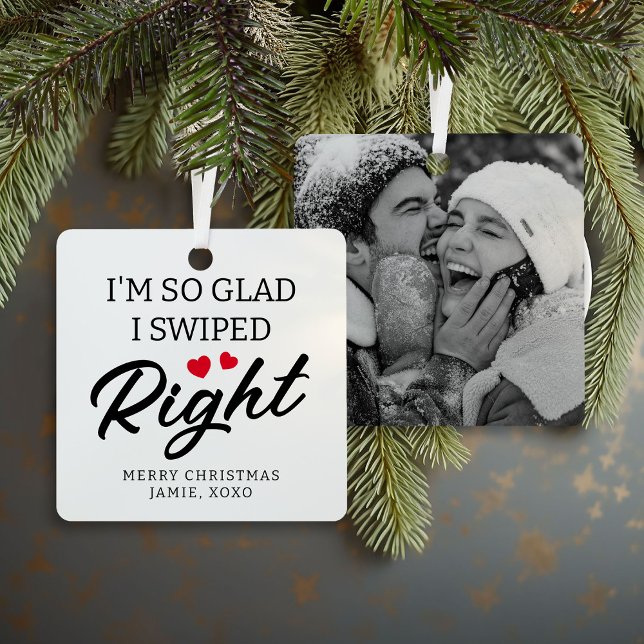 Cute Couple Swiped Right Photo Metal Ornament (Creator Uploaded)