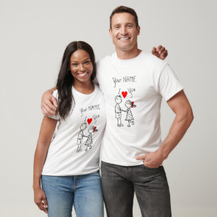 Cute Couple T-Shirt with Custom Name - I Love You