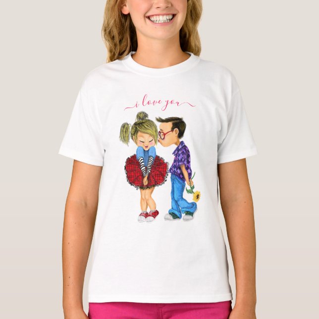 Cute Couple T-Shirt with Text - I Love You (Front)