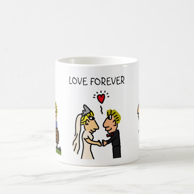 Cute Couple Together Forever Funny Cartoon Coffee Mug (Center)