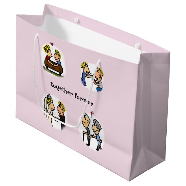 Cute Couple Together Forever Funny Cartoon Large Gift Bag (Front Angled)