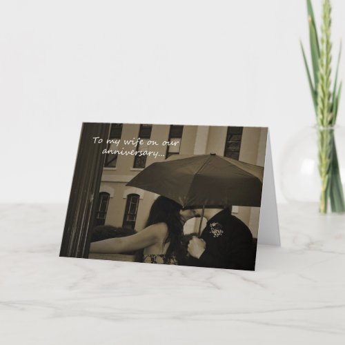 Cute Couple Umbrella Happy Anniversary Wife Card