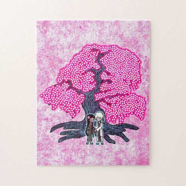 Cute Couple Under The Cherry Blossom Tree Jigsaw Puzzle (Vertical)