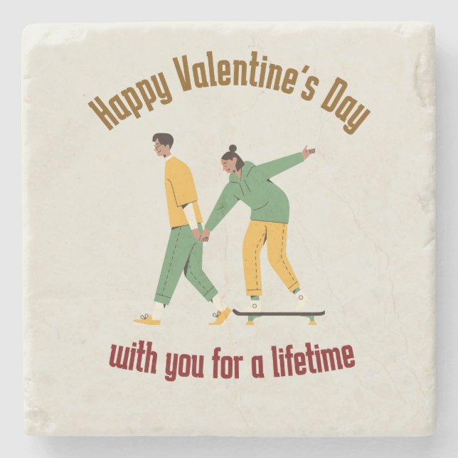 Cute Couple Valentine's Day Stone Coaster (Front)