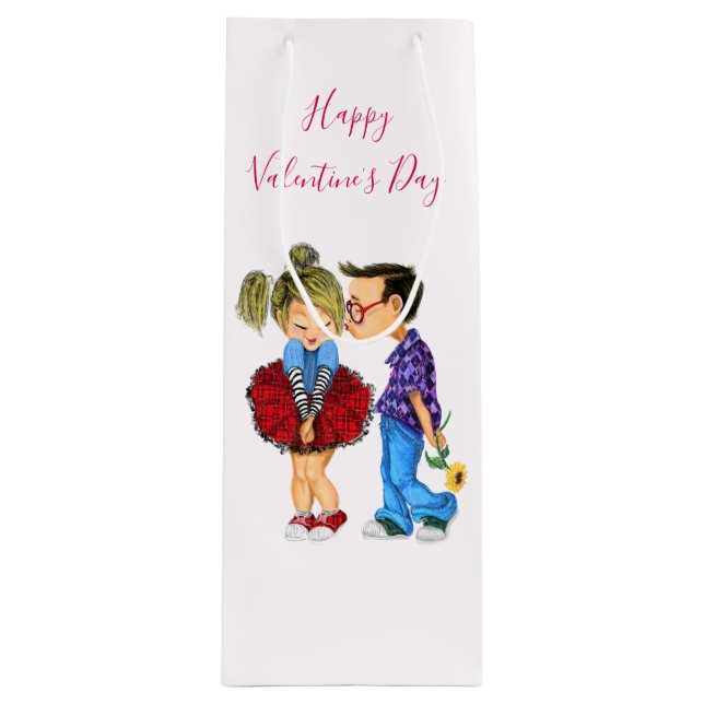 Cute Couple Valentine's Day Wine Gift Bag (Front)
