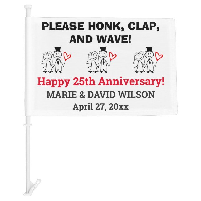 Cute Couple Wedding Anniversary Honk and Wave Car Flag (Front)
