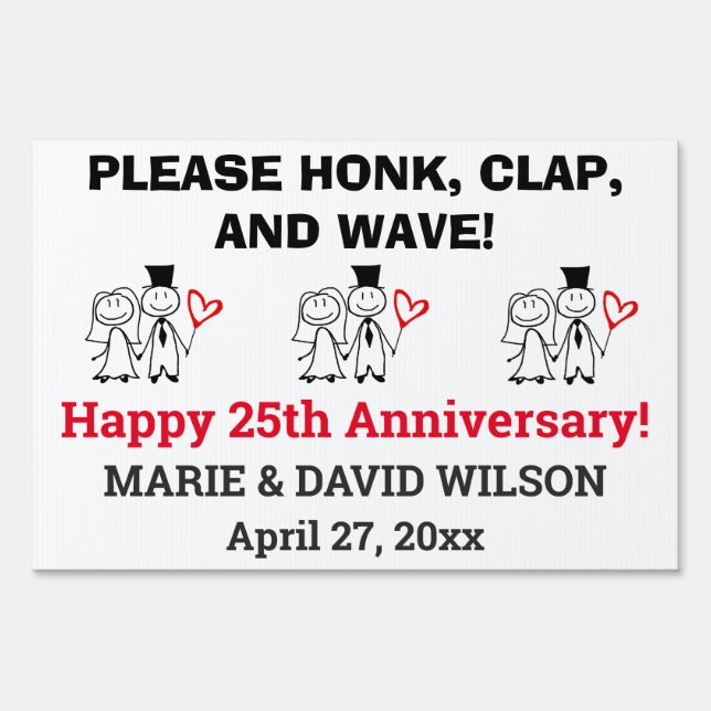 Cute Couple Wedding Anniversary Honk and Wave Sign (Front)