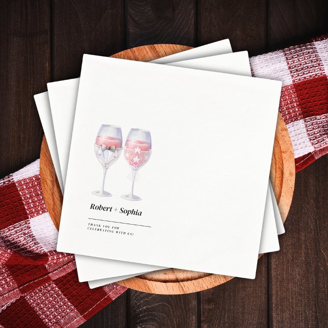 Cute Couple Wedding Wine Glass White Minimalist Napkins (Creator Uploaded)