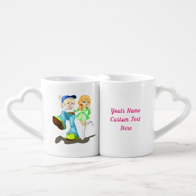 Cute Couple Your Name Custom Text Coffee Mug Set (Front Nesting)