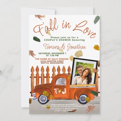 Cute Couples Shower Fall In Love Photo Bridal Invitation