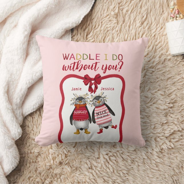 Cute Couples Waddle I Do Without You? Christmas Throw Pillow (Blanket)