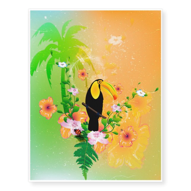 Cute coutan with tropical background temporary tattoos (Front)