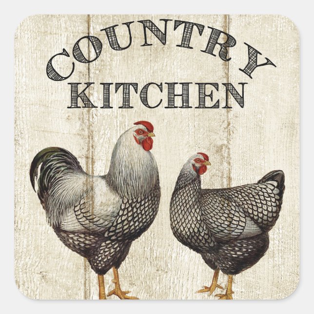 Cute Coutry Farm kitchen Rooster and chicken Square Sticker (Front)