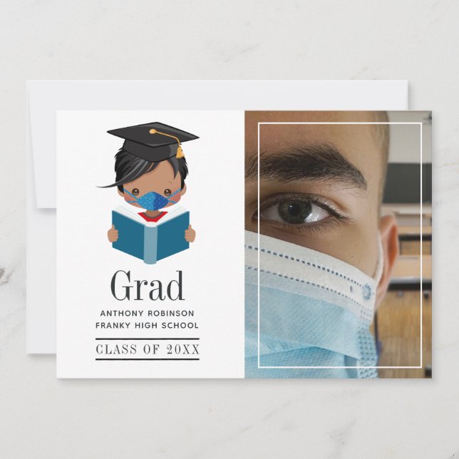 Cute Covid-19 Boy Graduation Photo Announcement (Front)