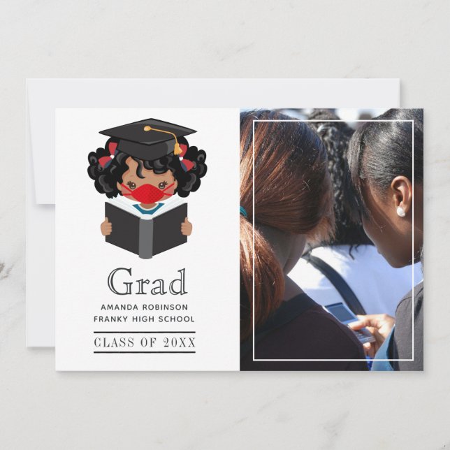 Cute Covid African American Girl Graduation Photo Announcement (Front)