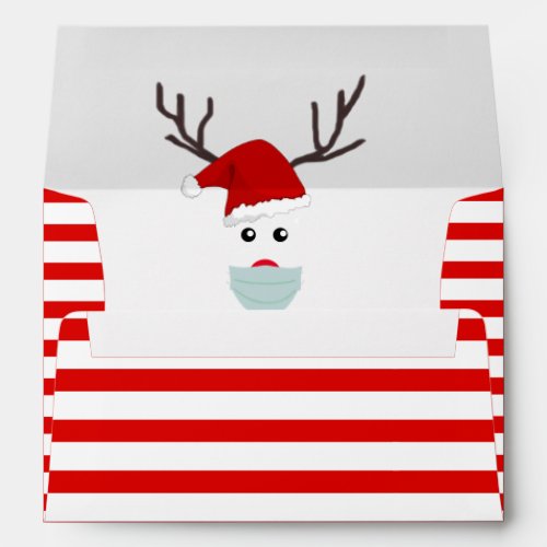 Cute Covid Christmas Reindeer Wearing Face Mask Envelope