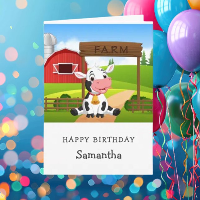 Cute Cow 1st Birthday Card (delightful farm-themed birthday party for our precious cow boy/girl!)