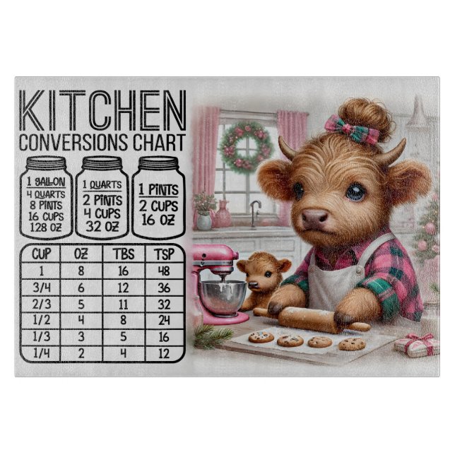Cute Cow and Baby Conversion Chart Cutting Board (Front)